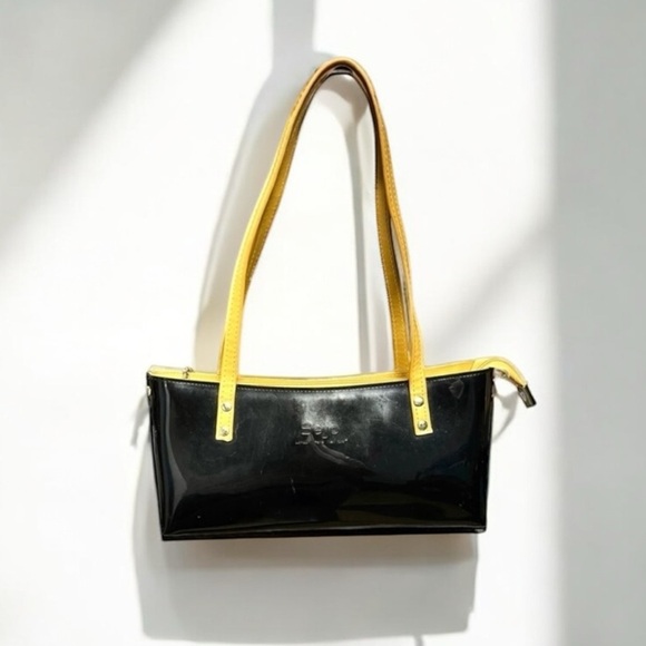 🌻Beijo Black Patent Studded Small Handbag Shoulder Bag Clutch - Picture 1 of 11